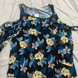 Zac & Rachel Floral Cold Shoulder Blouse - Black, Blue, Yellow